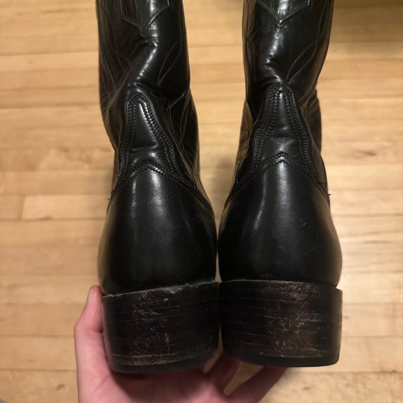 Lucchese Black Leather Western Cowboy Boots Pull On 11 B - Picture 7 of 14